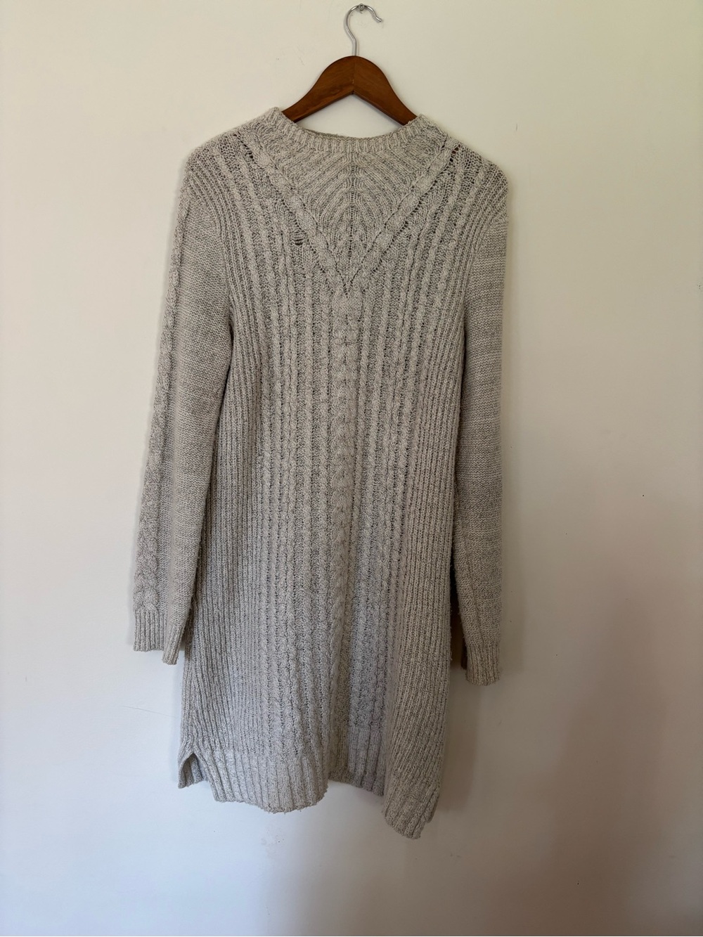 Women's Long Cable Knit Sweater Dress Gray Size Largr